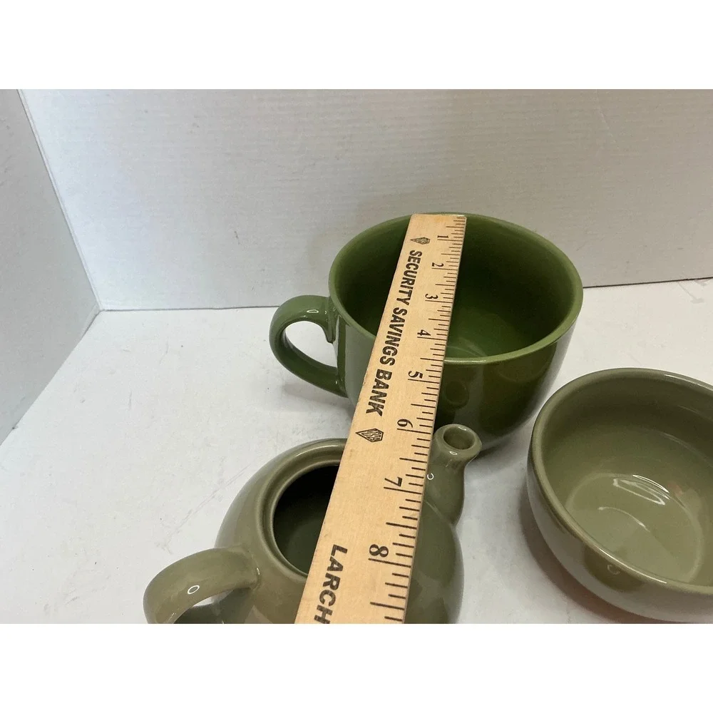 Pier 1 Tea for One Set Sage Green Ceramic Stackable Teapot and Cup Small Minimal